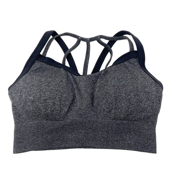 Calia By Carrie Underwood Small Heather Gray Black Strappy Back Sports Bra Scoop - Picture 1 of 7